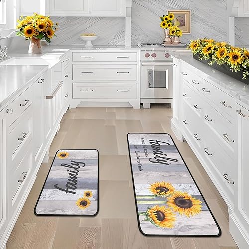 Miniatura 10 de Protikol Juego de 2 alfombras de cocina con diseño de girasol, antideslizantes, impermeables, resistentes a las manchas, para suelo, cocina,