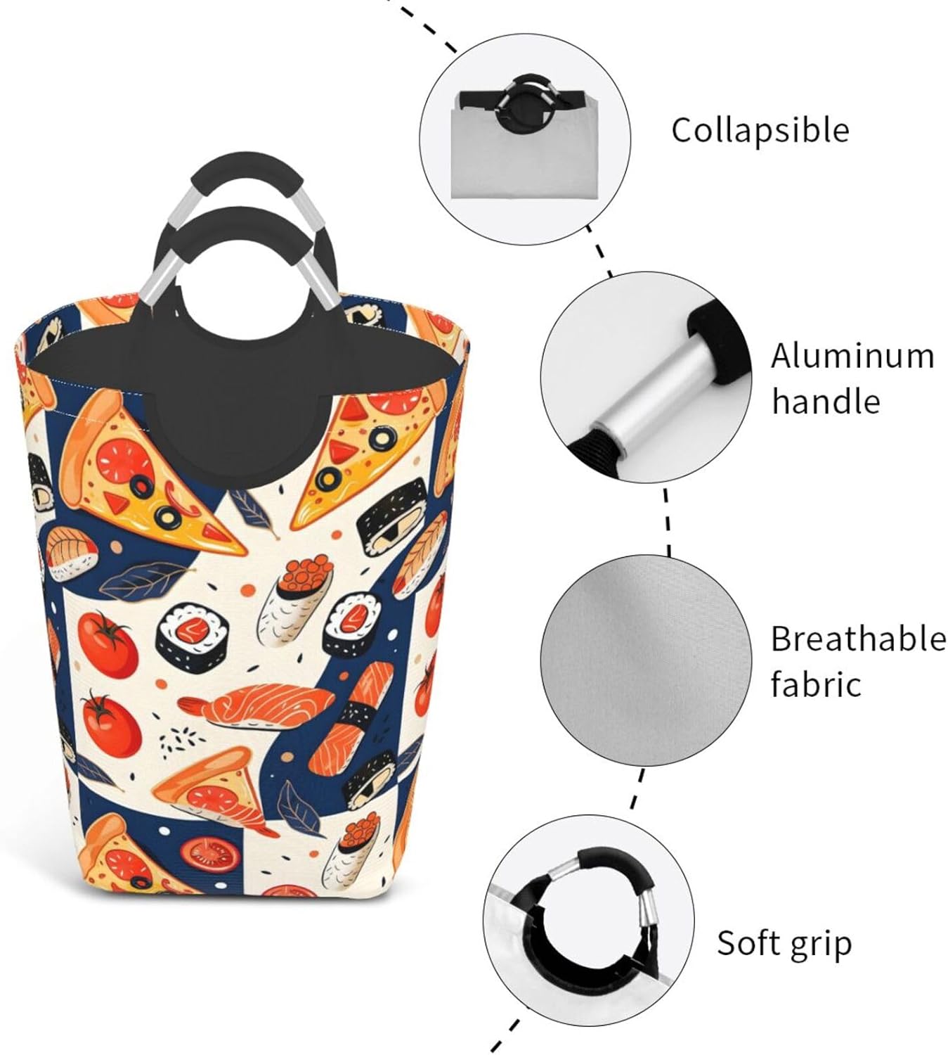 Flavor Crossroads Foldable Dirty Laundry Bag, Waterproof Oxford Fabric With Pe Board Base, 50l Capacity For Home & Travel