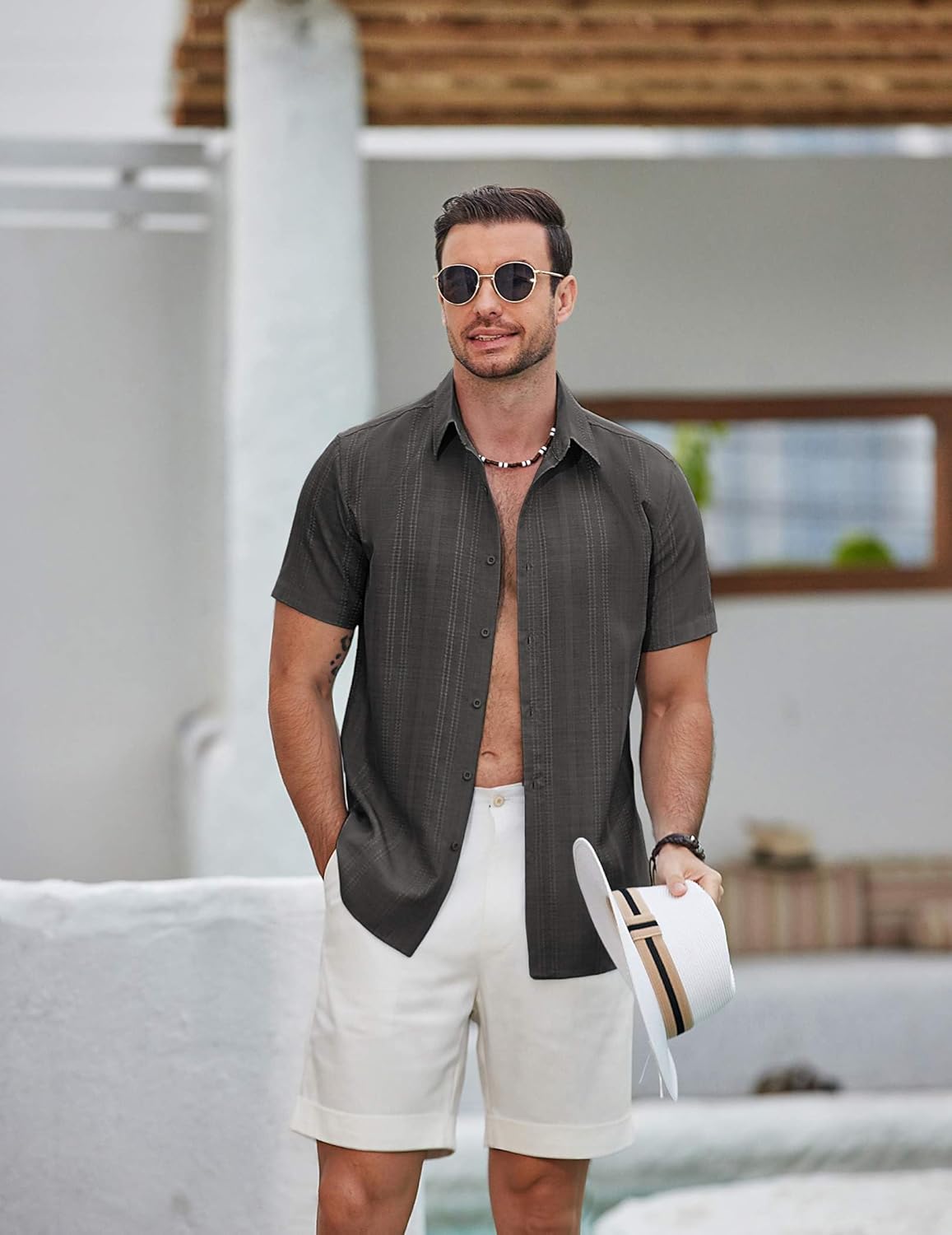 COOFANDY Men's Casual Button Down Shirts Short Sleeve Summer Beach Textured Shirts - Image 3