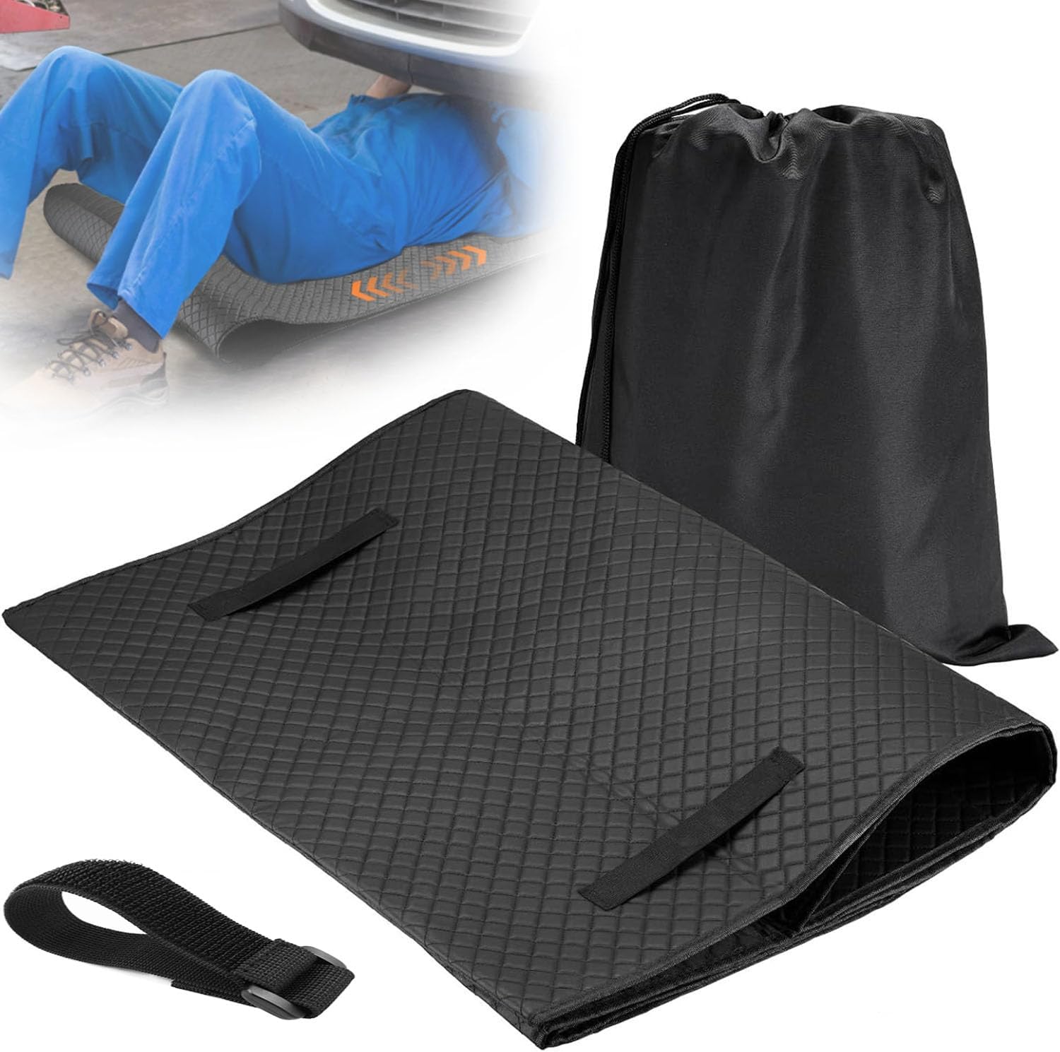 Magical Rolling Creeper Mat, 60''x28'' Under Car Repair Mat with Storge Bag, Portable Foldable Mechanic Mat for Low Clearance Working on Uneven Surfaces, Black
