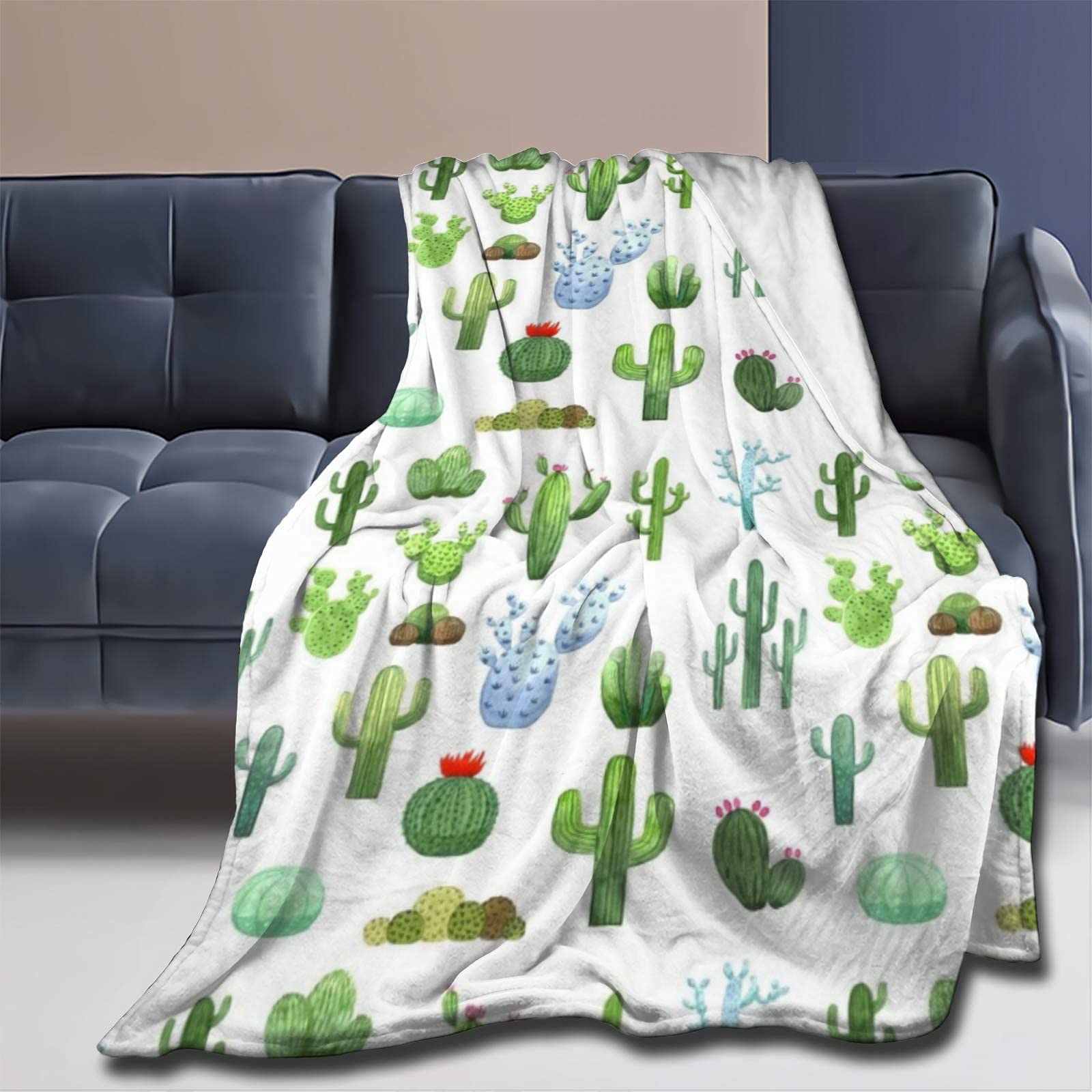 Abaysto Cactus Blanket Flannel Throw Blanket, Cute Cactus Throw Blanket for Bed Sofa Couch, Cactus Fleece Blankets for Kids Adults 60x80 Inch(150x200cm)
