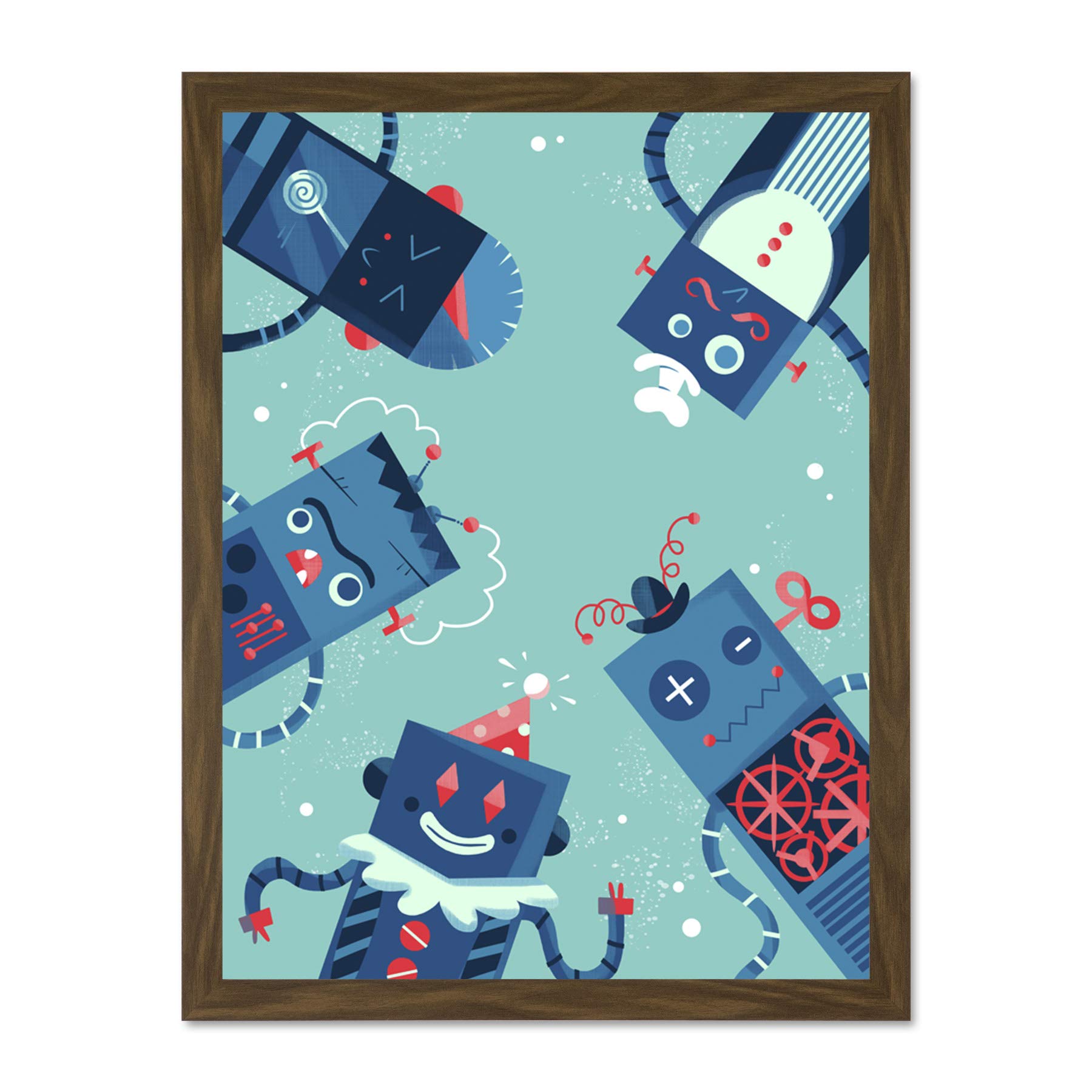 Wee Blue Coo Robot Family Large Framed Art Print Wall Poster 18x24 inch