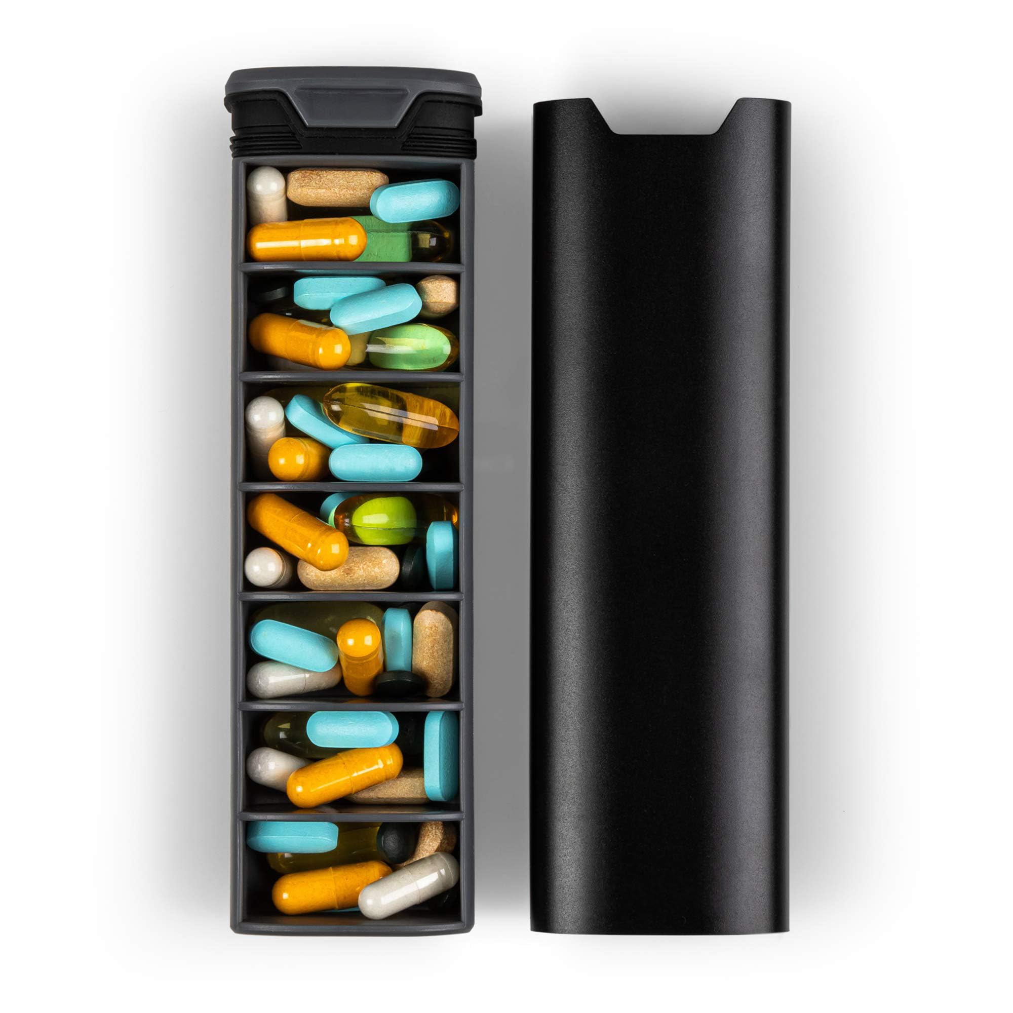 Pillen-Organizer für 7 Tage, wöchentliches Reise-Pillenetui für Nahrungsergänzungsmittel, Pillen, Vitamine, Pillenhalter mit großer Kapazität zur Aufbewahrung von Medikamenten,Black