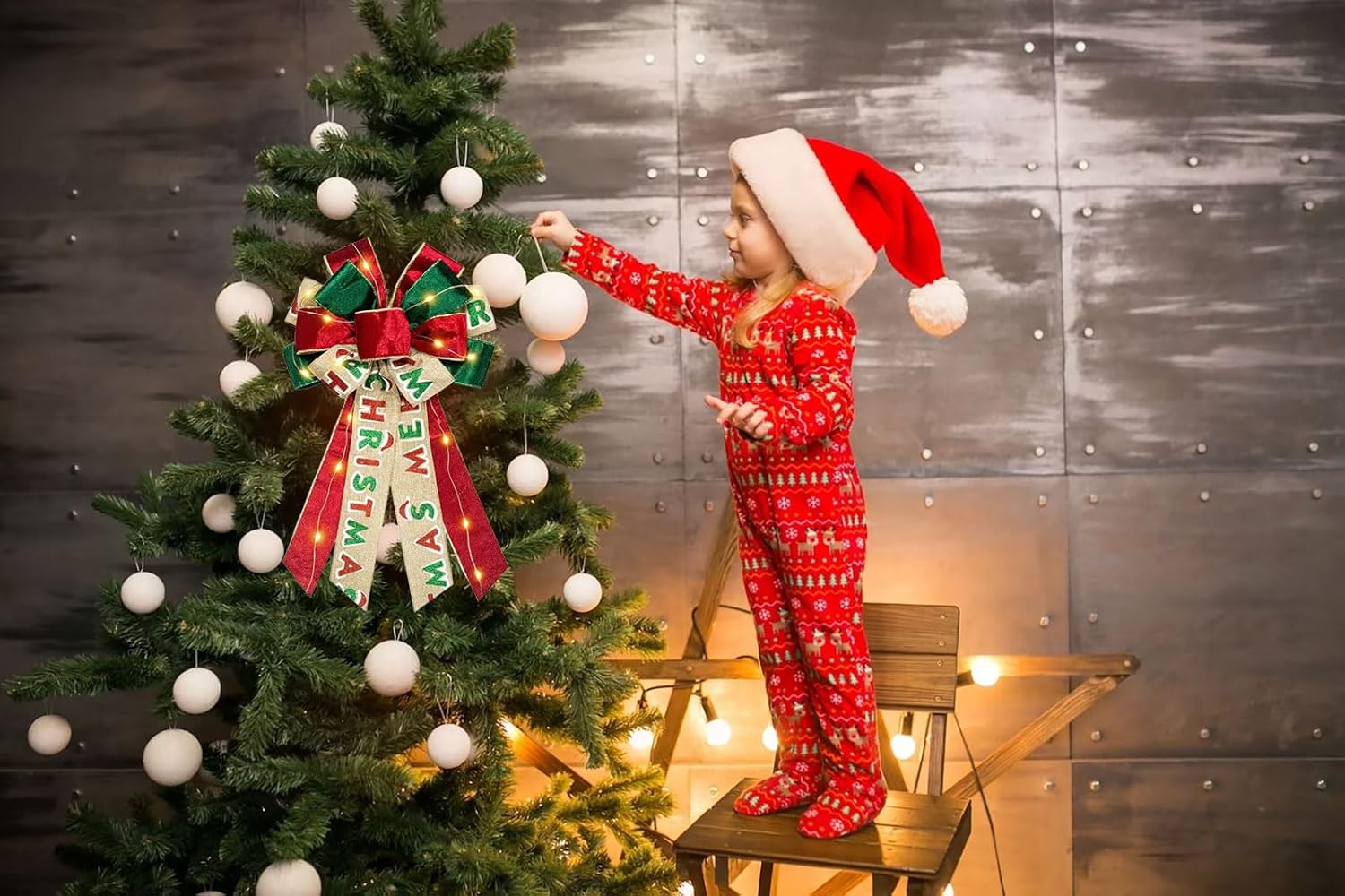 Large Christmas Wreath Bows LED Light Merry Christmas Red Green Velvet Ribbon Bows for Wreath, Tree Topper Bows for Xmas Home Indoor Outdoor Party Decoration Wreath Ornament Supplies - Image 3