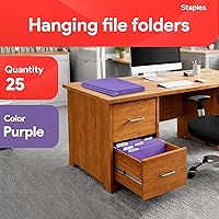 Vista 2 de Staples Carpetas colgantes para archivos, tamaño carta, morado, pestañas de corte 1/5, resistentes al desgarro, incluye pestañas e insertos