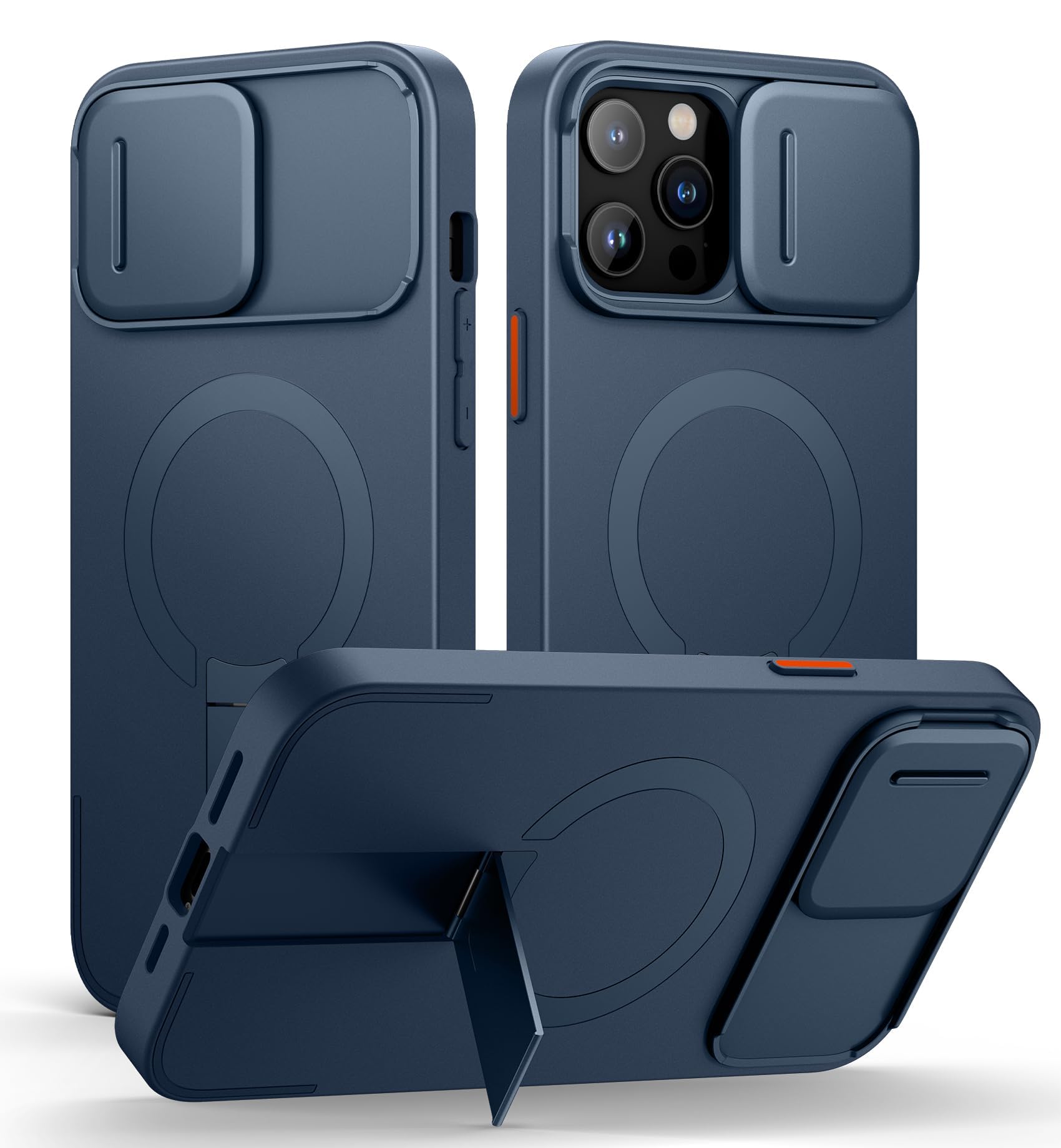 SURITCH for iPhone 13 Pro Max/12 Pro Max Case with Magnetic Camera Slide Cover and Adjustable Kickstand, Compatible with MagSafe, Shockproof Bumper Case Slim Protective Cover 6.7 Inch, Blue