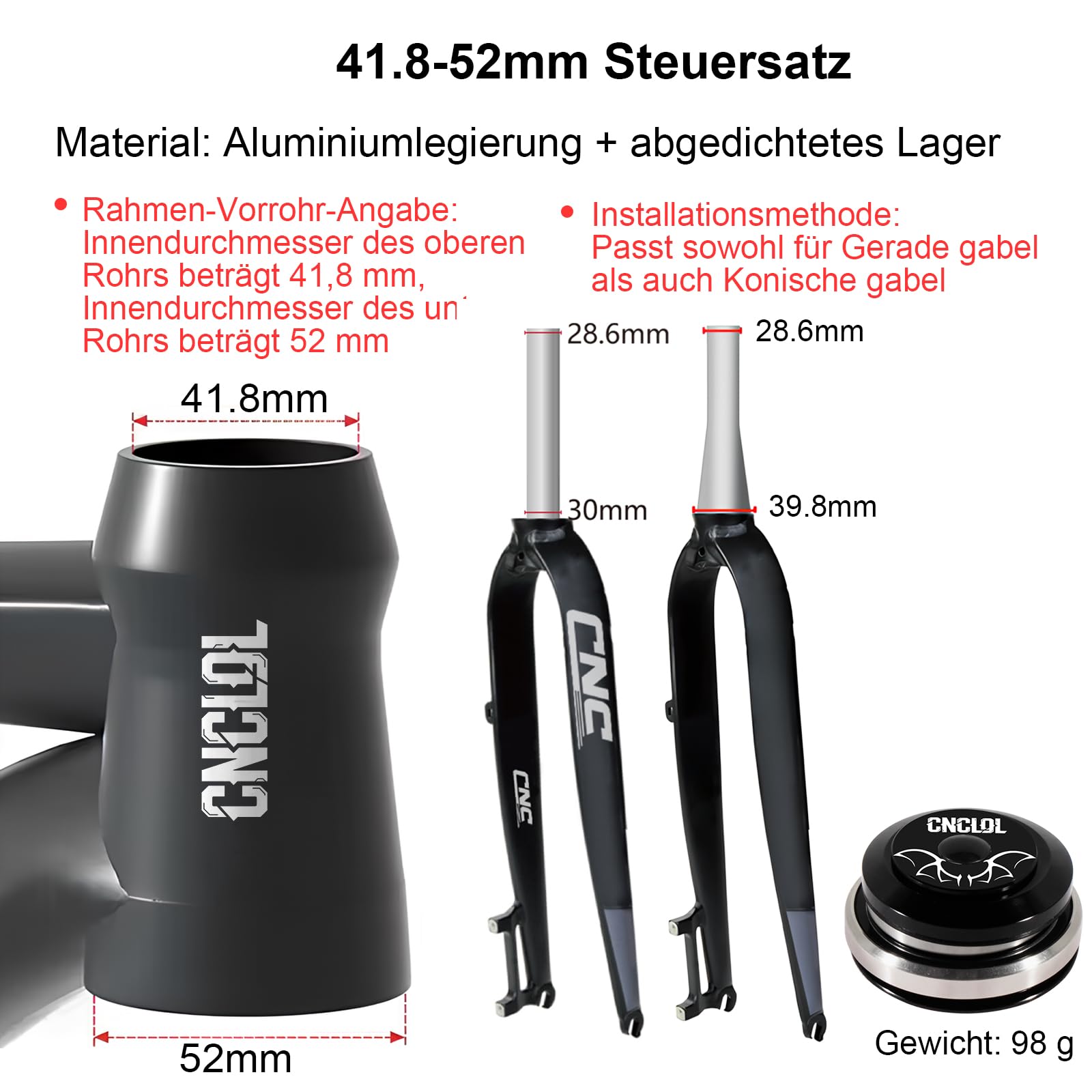 Juego de dirección de bicicleta de 34 mm, 44 mm, 41,8 – 52 mm, 44-55 mm, 44-56 mm, rodamientos de horquilla 1 1/8, rodamientos semiintegrados 1 1/8 para bicicleta de carretera, BMX.
