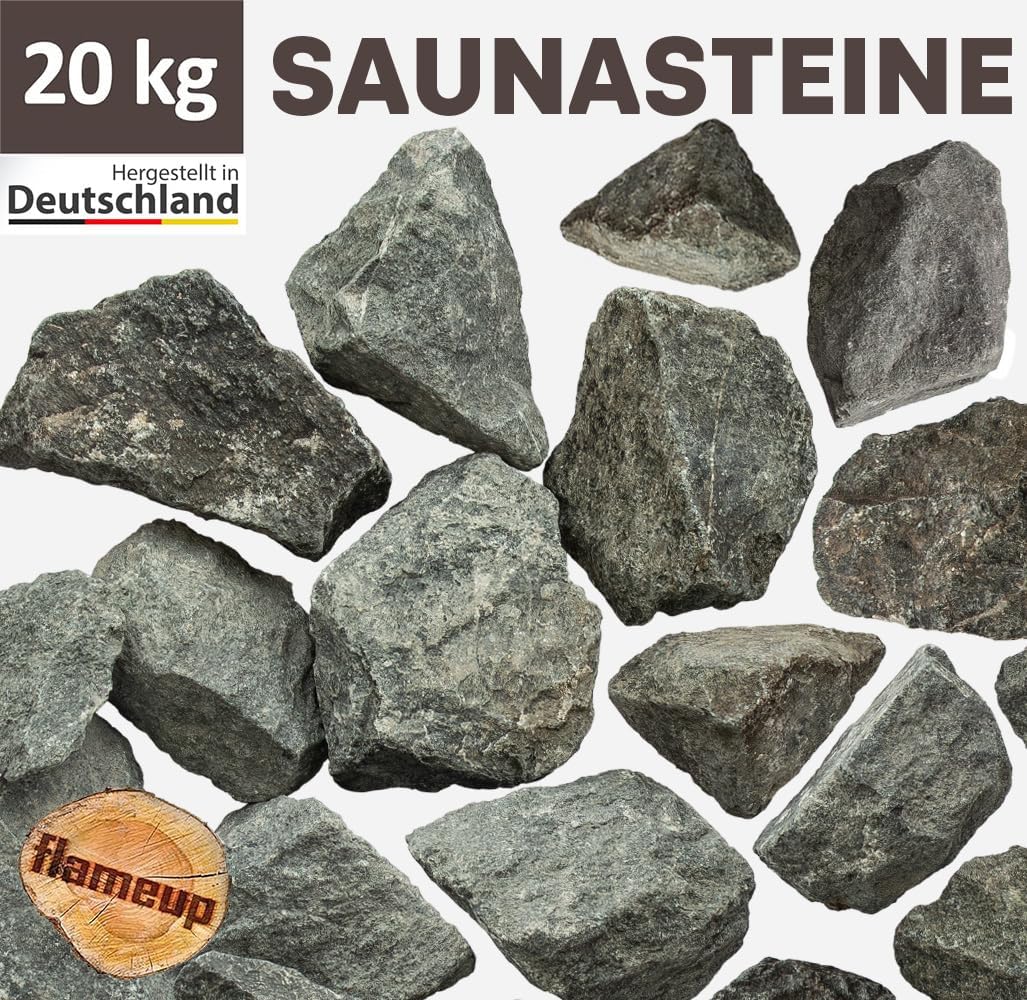 Diabas Saunasteine, 20 kg, 50-80 mm, vorgewaschene Aufgusssteine für Saunaofen, handverlesen, schadstofffreies Saunazubehör für alle Arten von Sauna