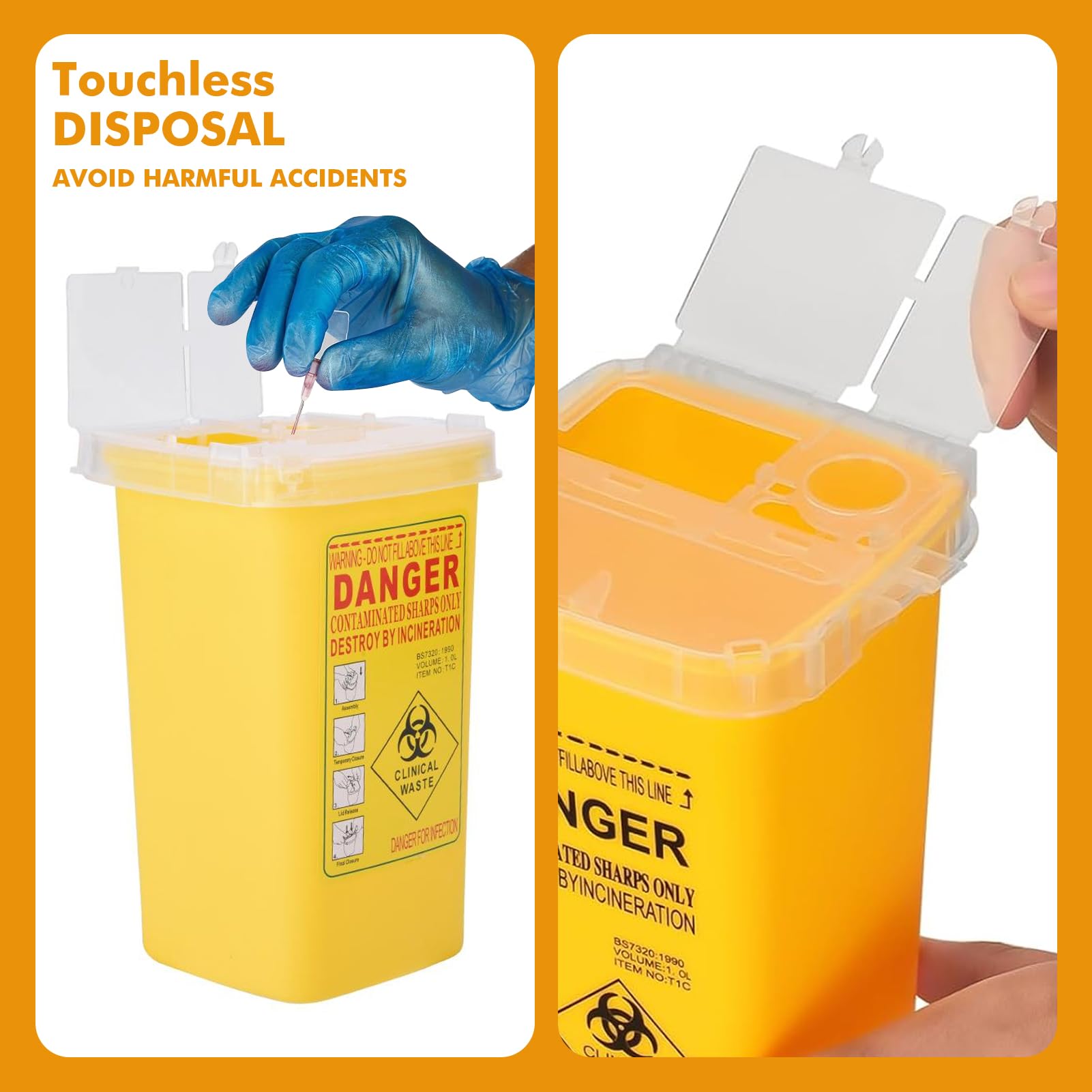 Jadeshay Contenitore per Aghi Taglienti in Plastica Medica 1 Litro Giallo