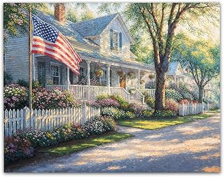 Home Town 4th of July Patriotic Home Decor 11x14 Unframed Poster-American Flag Painting, Vintage-Style Home Decor, Cottagecore Wall Art, Rustic Farmhouse, White Picket Fence Art, Cozy Condo, Apartment