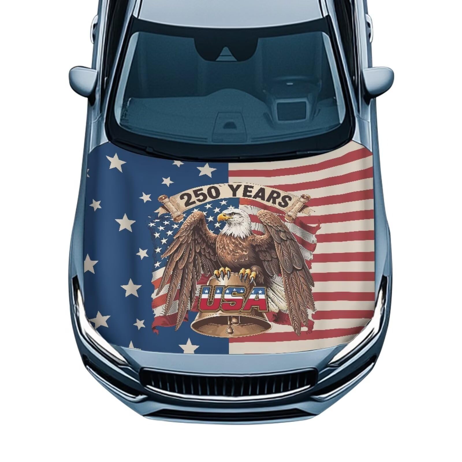 250 Years American Flag Car Front Hood Cover Eagle Car Hood Cover Banner for Women Men Automotive Hood Covers All-Season Protection Cars Sedans Accessories Decor