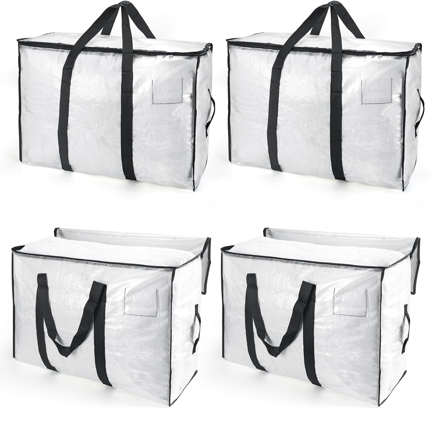 Large Moving Boxes 4Pack Large Storage Bags 95L Packing Boxes for Moving House Heavy Duty Clothes Storage Bags Clear Laundry Bags with Zips Lids for Duvet Clothes Toys (4Pack, 95L)