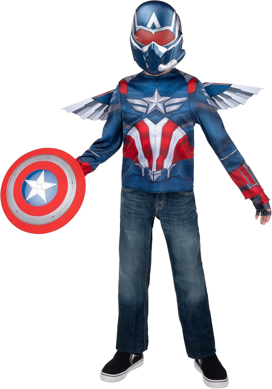 MARVEL Captain America Official Dress Up Trunk Set - Seven-Piece Set with Costume Top, Mask, Wings, Gloves, and Shield - Size S (4-7) - Image 5