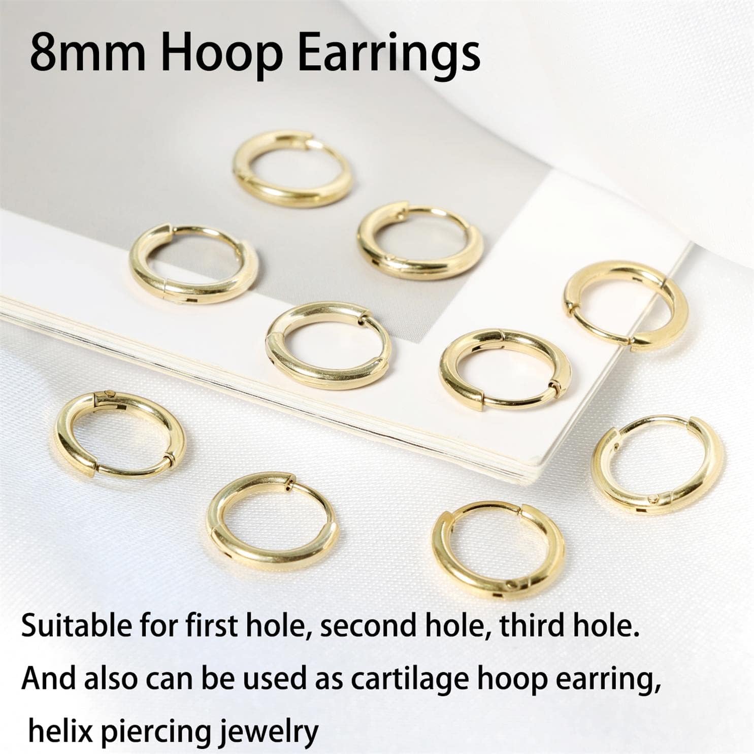 Dainty Small Gold Hoop Earrings for Women Set: 5 Pairs Lightweight 14K Gold Minimalist Huggie Hoop Earrings Cartilage Hoop Earring Helix Earring Tiny Gold Hoops for Women Men 1.6MM Thickness Hypoallergenic Earring Sets for Multiple Piercing - Image 5