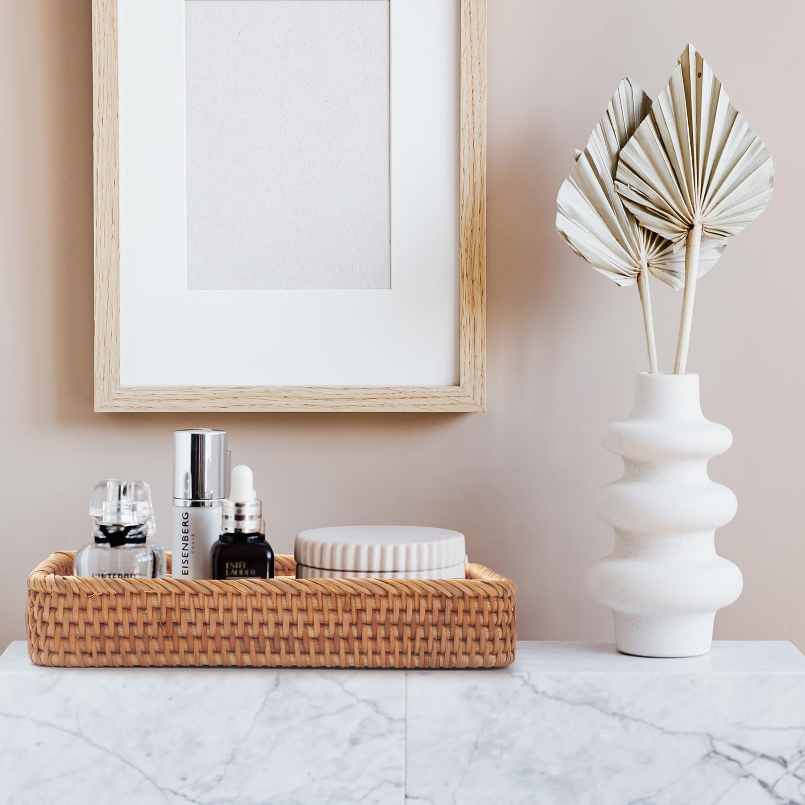 Vassoi Rattan da Bagno Cestini Portaoggetti Rettangolare per Riporre Asciugamani, Decorativi (Naturale 26 x 12.5 x 4 cm)