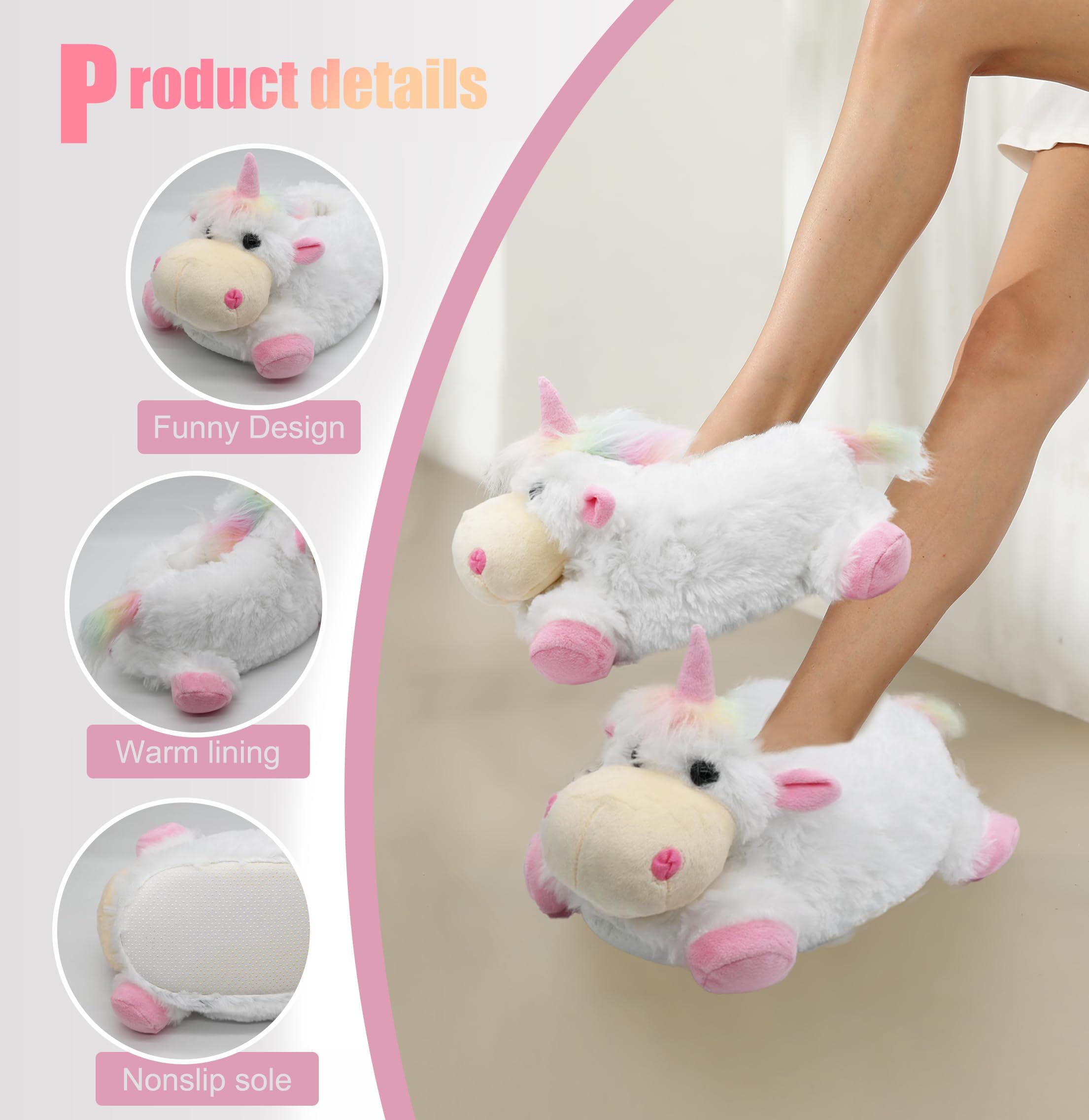 Onmygogo Pantofole da donna a forma di mucca, unicorno, pelose, per donne e uomini