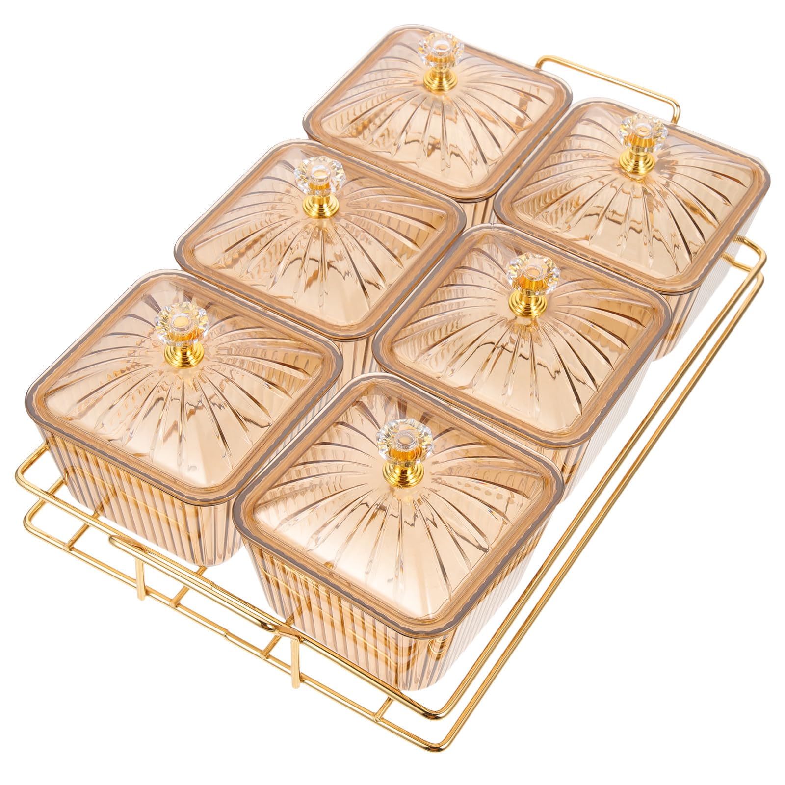 Juego de Plato Bandeja para Servir Snacks Dorado para Aperitivos de Hierro con 6 Compartimentos Estilo Moderno y Funcional en Bodas y Reutilizable