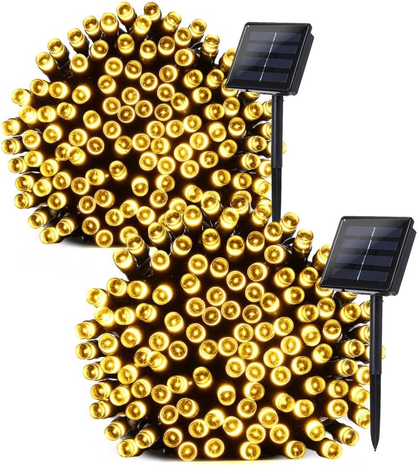 2 Pack Solar Christmas String Lights, 72ft 200 LED Fairy Solar Lights Decorative String Lights for Christmas, Home, Lawn, Patio, Garden, Wedding, Party and Holiday Decorations(Warm White)