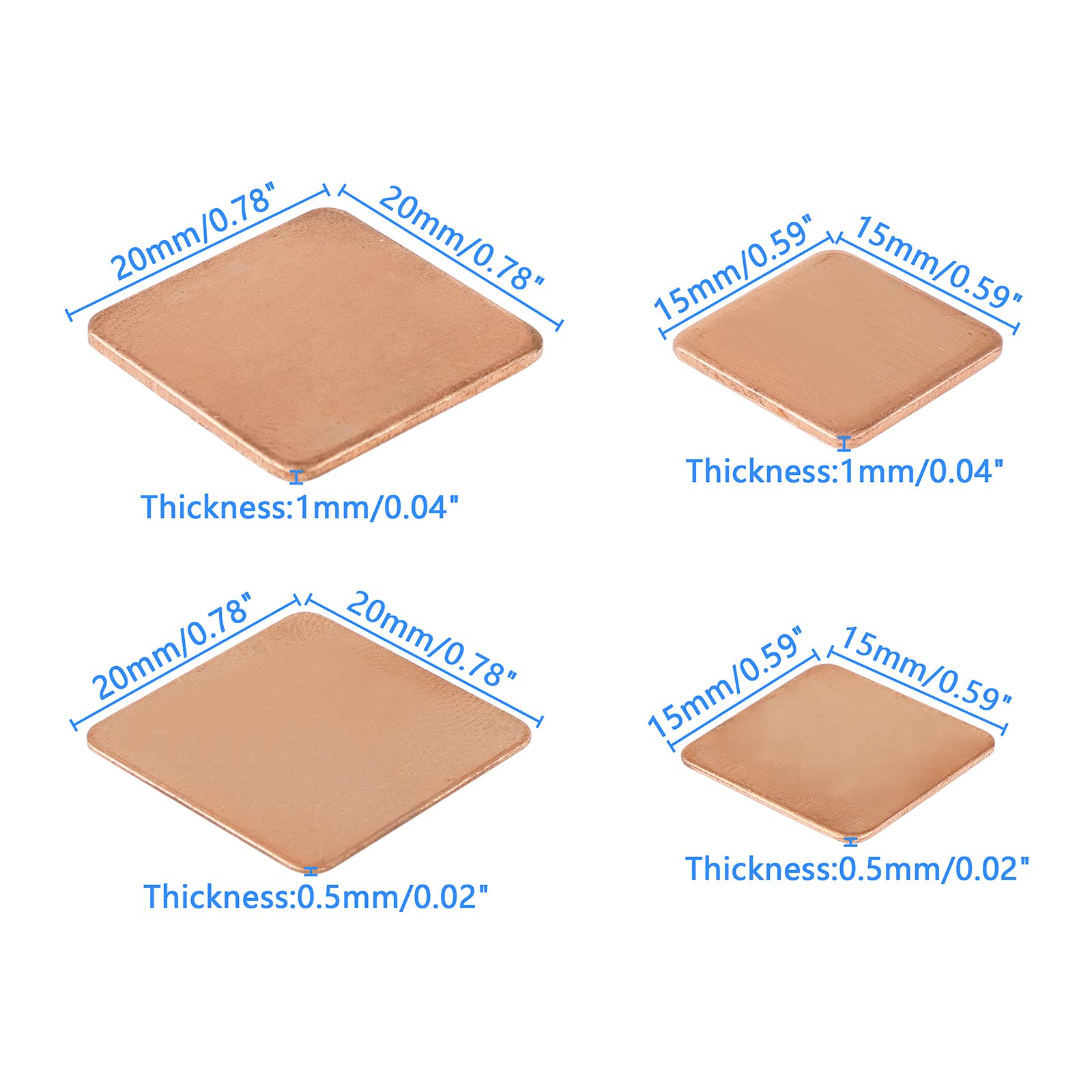 40 unidades de disipadores de calor de cobre, 4 tamaños, 0.591 x 0.591 in, 0.787 x 0.787 in, kit térmico de almohadilla de cobre, kit térmico para enfriar, portátil, GPU, CPU, chipset IC 2