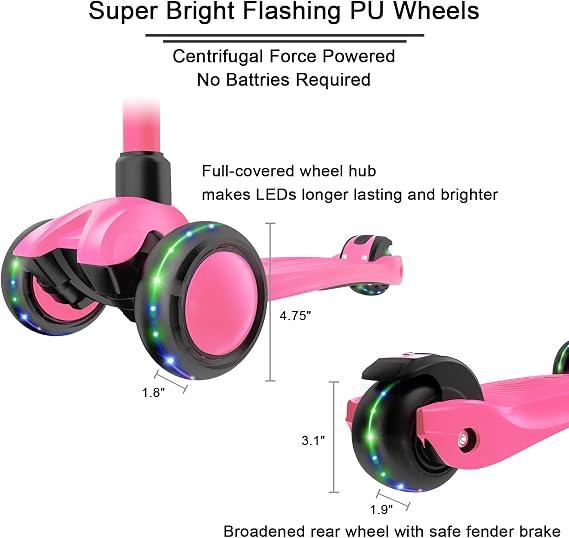 Allek キックスクーター B03 Lean 'N Glide 3輪プッシュスクーター エクストラワイドPUライトアップホイール付き 高さ調節可能なハンドルバーと強力で厚いデッキ 3~12歳のお子様向け