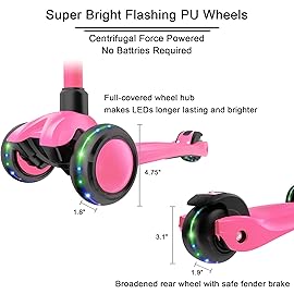 Allek Kick Scooter B03, Lean \'N Glide 3-Wheeled Push Scooter with Extra Wide PU Light-Up Wheels, Any Height Adjustable Handlebar and Strong Thick Deck for Children from 3-12yrs (Rose Pink)