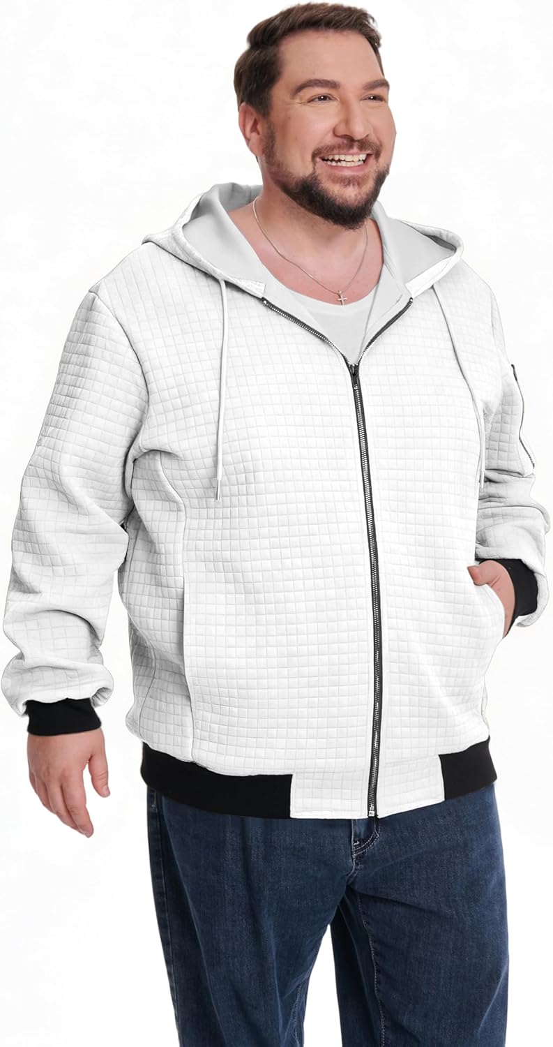 Big and Tall Men's Hooded Sweatshirts Full-Zip Plus Size Drawstring Fashion Hoodie Jacket - Image 2