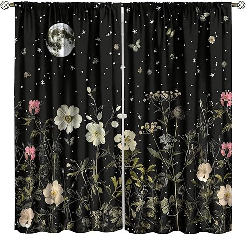 Miniatura 63 de Retro 70s Floral Blackout Window Curtains, Watercolor Flower Plant Rustic Modern Style Pattern Window Drapes, for Bedroom Living Room 42x45in 2