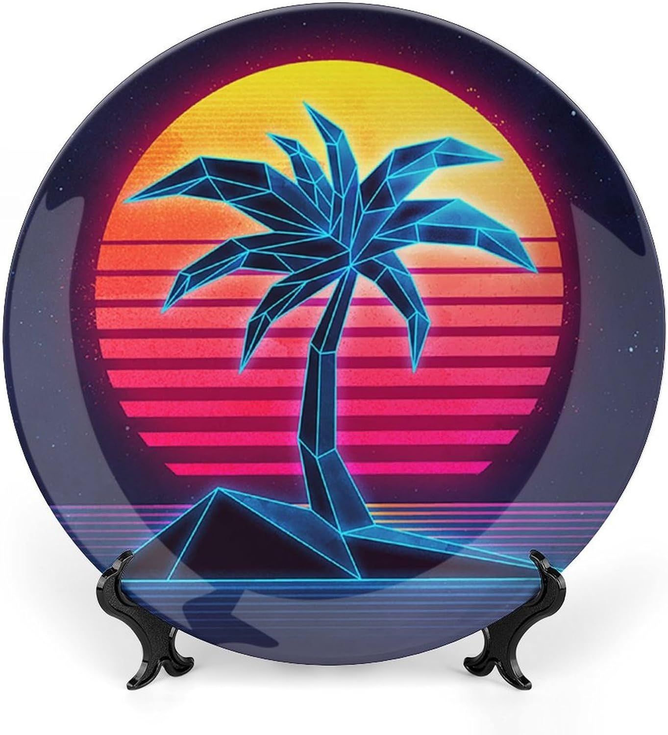 Coconuts Trees 80s Sunset Decorative Plates for Display Ceramic Plate Tray with Stand Hanger Home Decor