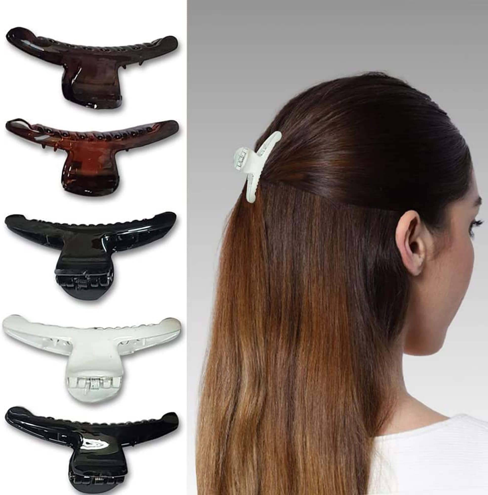 BIRDWARE 5 Pcs medium clutchers Plain For hair 7 cm clutchers for Women And Girls Claw Banana Butterfly Clips Stone Light Weight Strong Grip Black Brown White
