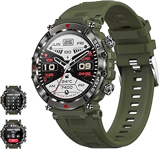 UHOOFIT Smart watch Military for men,Bluetooth Answer Make Calls,1.39'' round HD display customize watch faces, heart rate monitor,sleep tracker,100+ sports modes, fitness tracker for Android iOS