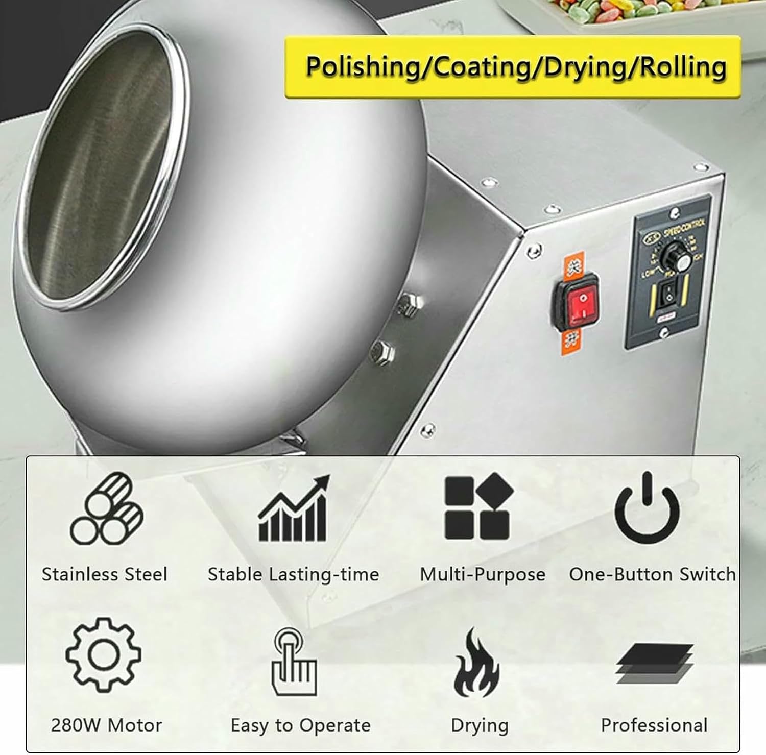 Sugar Coating Machine, Small Mini Commercial Chocolate Coating Machine, Sugar Ball Covering Machine with Stainless Steel Coating ~/ image 2