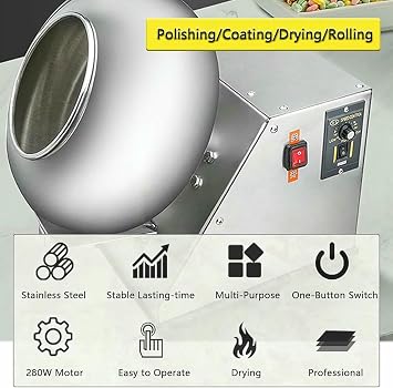 Sugar Coating Machine, Stainless Steel Chocolate Coating Machine Machine Sugar Ball Coating Machine, Easy to Clean ~/