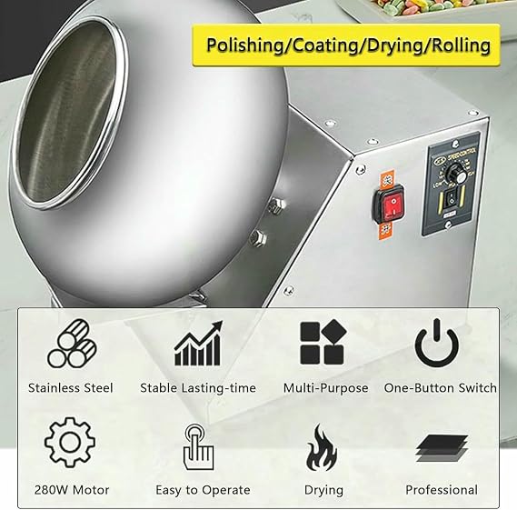 Sugar Coating Machine, Stainless Steel Chocolate Coating Machine Machine Sugar Ball Coating Machine, Easy to Clean ~/