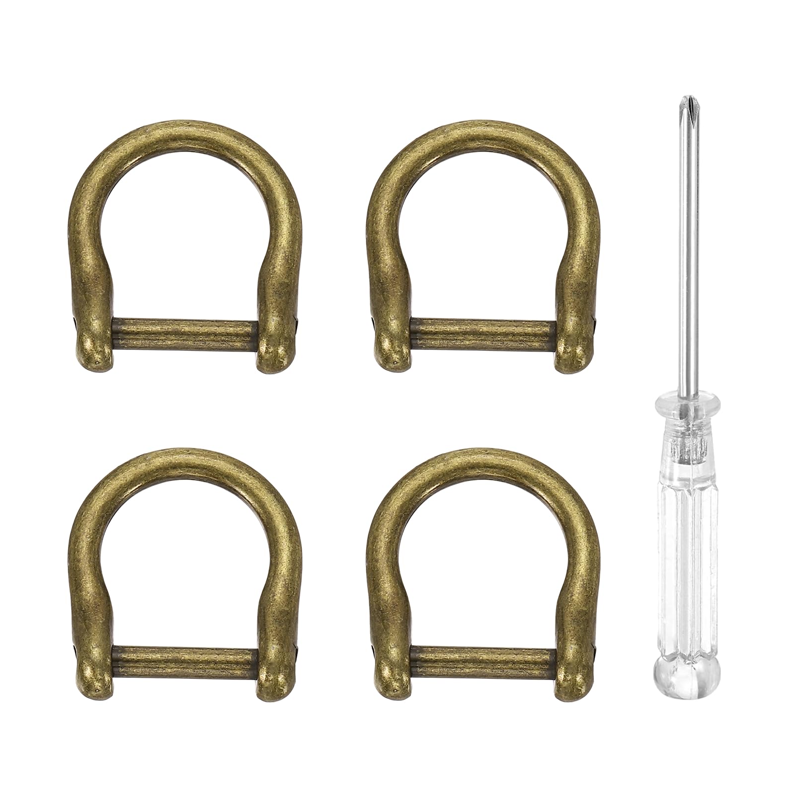 sourcing map 4pcs D-Rings Screw in Shackle 1/2" Metal Horseshoe U Shape Semicircle D Ring Purse Key Holder with Screwdriver for DIY Leather Craft Keychain Collar Accessories, Copper