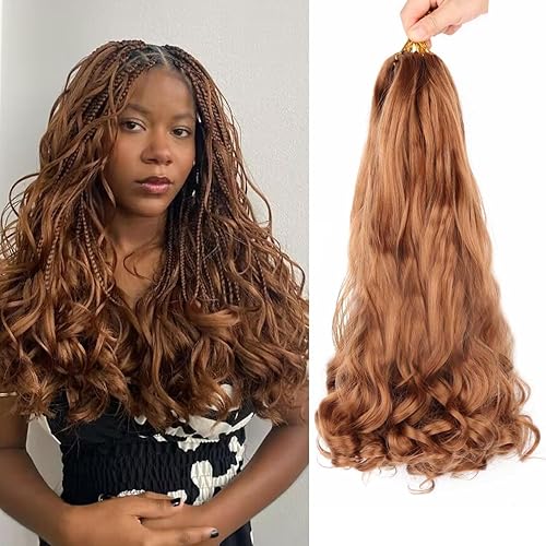 LMZIM Cabello trenzado francés de 22 pulgadas, paquete de 9 extensiones de cabello sintético de rizos franceses, extensiones de cabello sintético