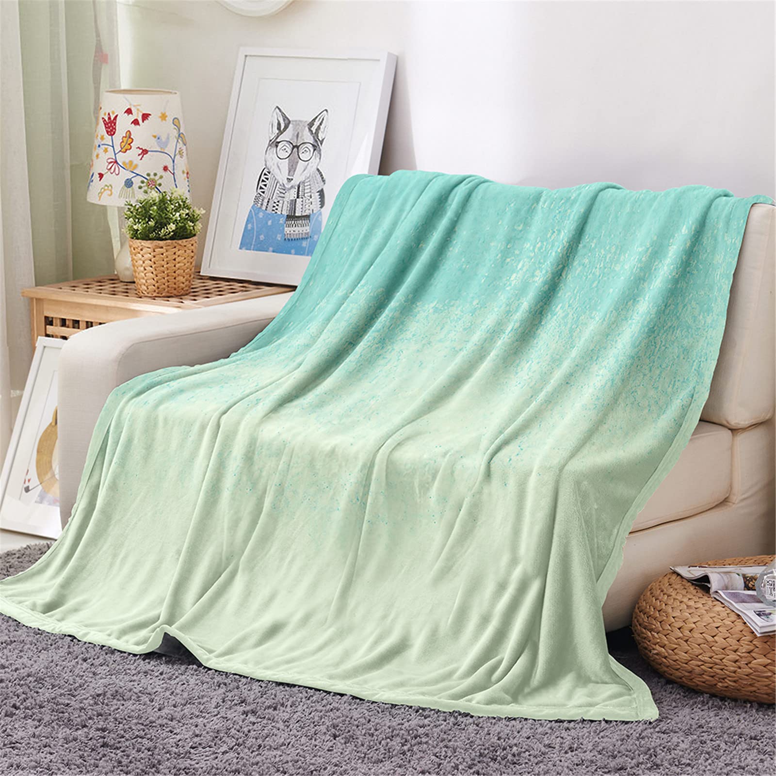 Chickwin 3D Abstract Flannel Blanket Throw Large for Sofa Warm Cozy Fluffy Blanket Soft Fleece Blankets Lightweight Microfiber Throw Blanket for Couch Chairs Bed (150x180cm,Green gradient)