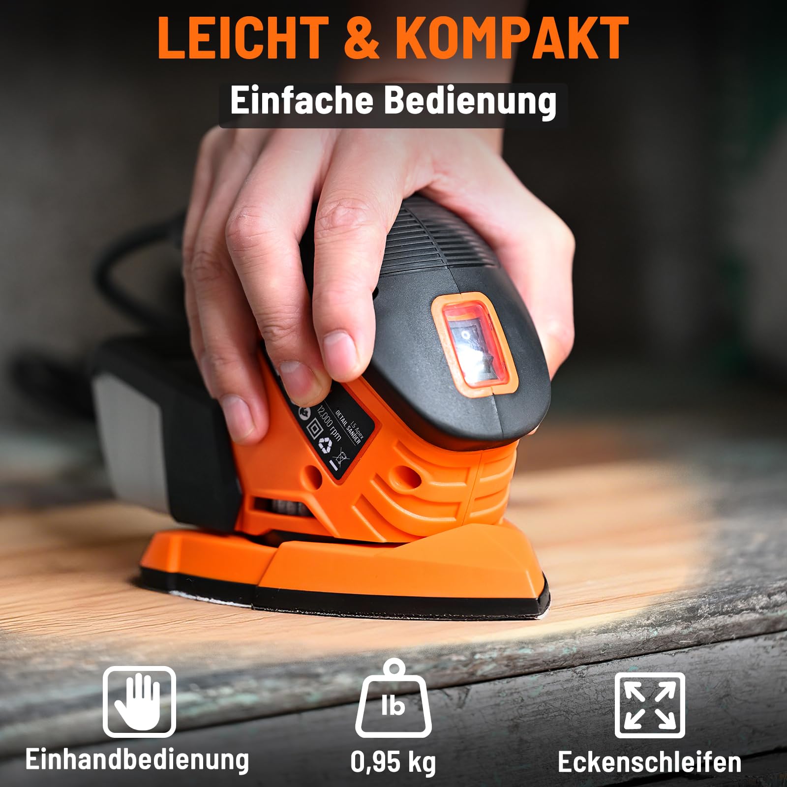 DOVAMAN L5 APEX Deltaschleifer 130 W, 12000 RPM Multischleifer mit effizienter Staubabsaugung, 12 Schleifpapieren, kompakt für Holz, Metall, Ecken & Möbel