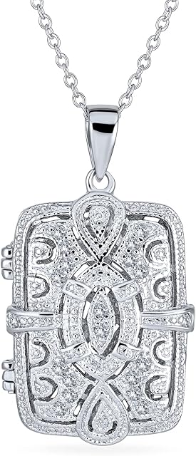 Traditional Filigree Infinity Rectangle Aromatherapy Essential Oil Perfume Diffuser Victorian Vintage Style Locket Pendant Necklace For Women .925 Sterling Silver
