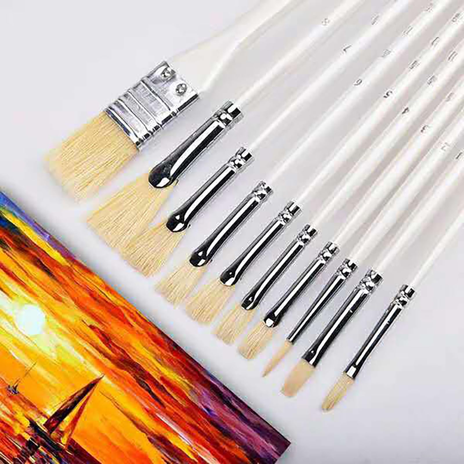 143 Pennelli per Pittura Artistica, Set di 10 setole Bianche a Manico Lungo, eccellenti per Pittura acrilica, guazzo, Olio, Acquerello, ECC. per aspiranti pittori esperti.