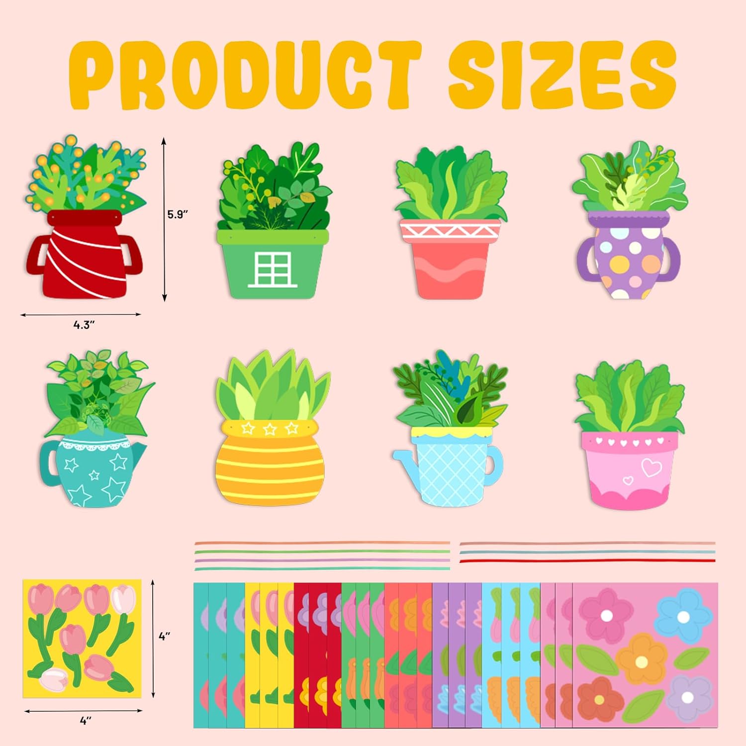 Fancy Land Spring Flower Craft Kit Make Your Own Flower Pot DIY Floral Mother's Day Greeting Cards with Envelopes for Preschool Home Classroom Activities Supplies 24Pcs