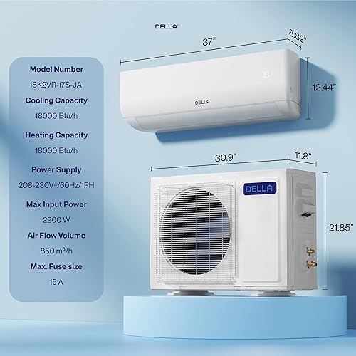 Miniatura 7 de DELLA 18000 BTU habilitado para Wifi 17 SEER enfría hasta 1000 pies cuadrados 208-230 V de bajo consumo mini aire acondicionado dividido y sistema