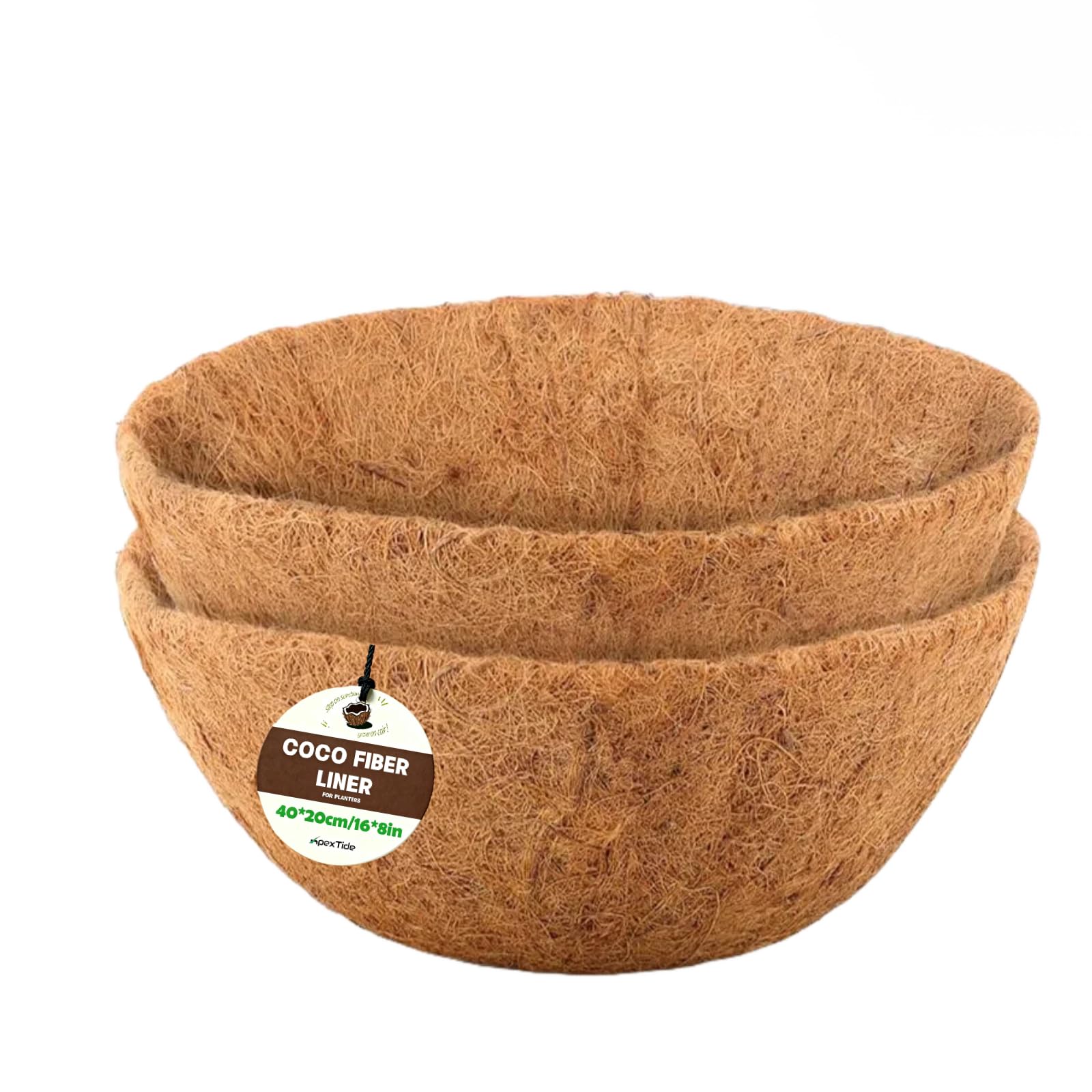 ApexTide Coco Liner Hanging Basket Liners 2PCS, 40 * 20cm/16 * 8in Natural Round Coconut Fiber Replacement Liners for Flowers, Vegetables Indoor Outdoor Garden Flower Pots Cupped Shaped