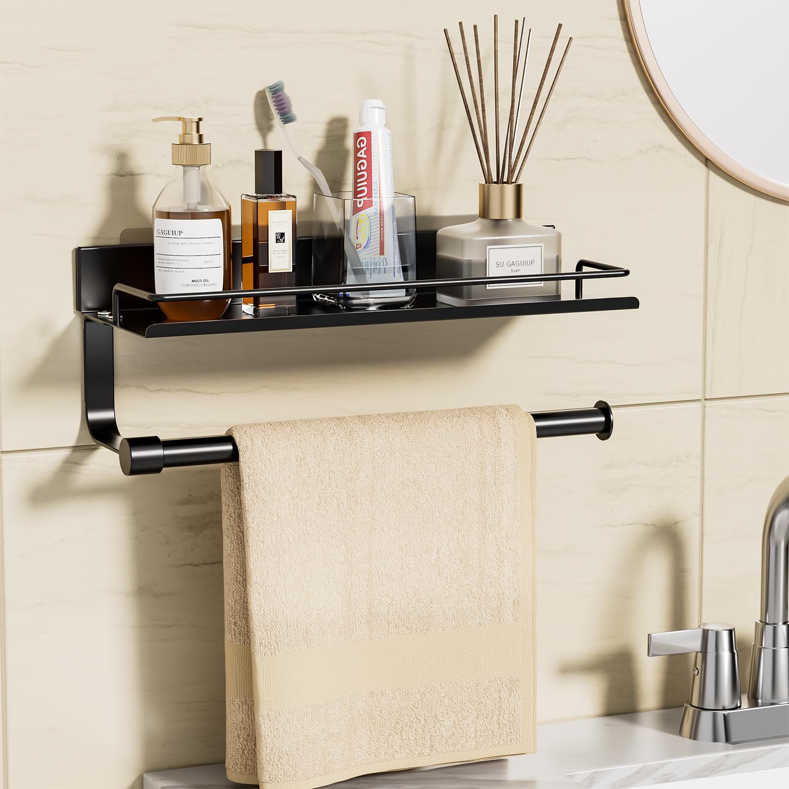 Toallero de mano para baño, soporte de pared autoadhesivo para toallas de papel, soporte de pared para cocina, ideal para caravana, color negro mate 4