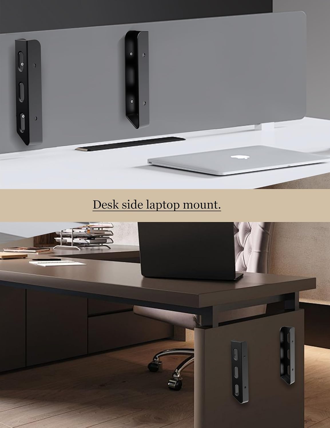 Universal Laptop Wall Mount or Under Desk Mount Holder, Fit for MacBook, Keyboard, Surface, Router, Modems and More Small Devices Up to 40mm/1.57in Thick, Fixed by Screw or Adhesive (Black)