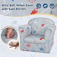 Vista 21 de Costzon Flyman - Sofá para niños, sillón con reposabrazos con patrón, muebles para niños pequeños con construcción de madera resistente, preescolar
