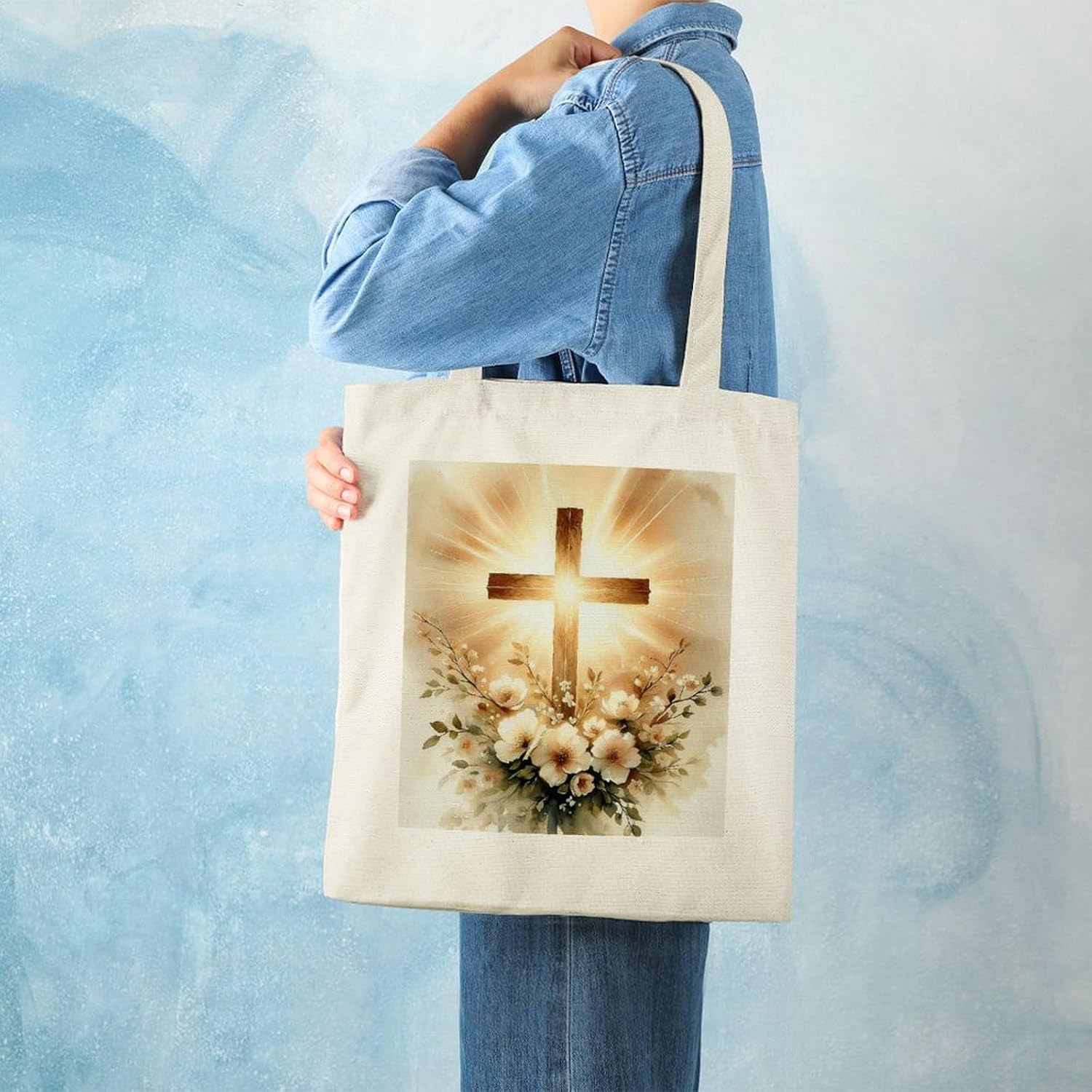 Jesus Christ Cross Canvas Tote Bag Aesthetic Tote Bag image 2