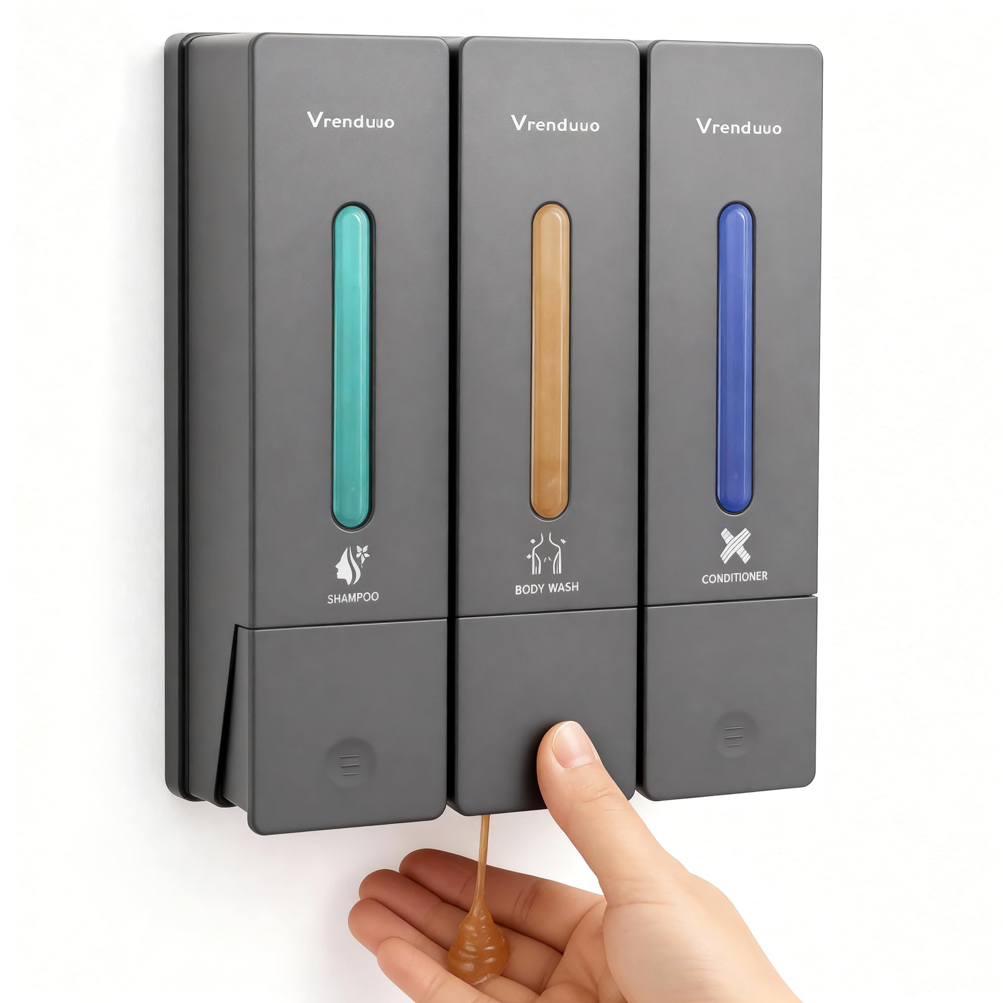 Shampoo and Conditioner Dispenser,Shower Dispenser 3 Chamber No Drill,Shower Soap Dispenser Wall Mounted for Bathroom Hotel with Upgrade Pump Head(Grey 3 Chamber)