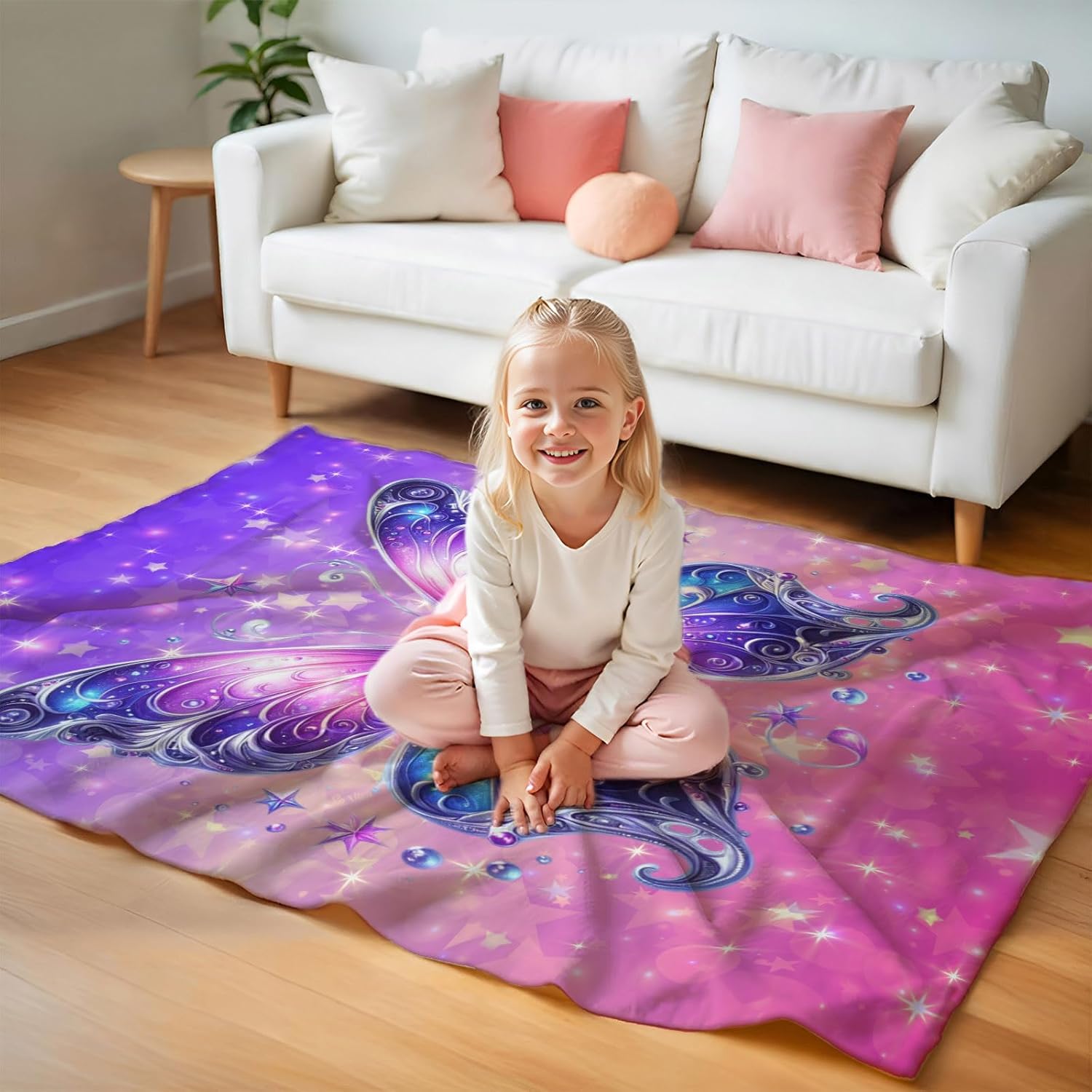 Girls Blanket, Butterfly Blanket, Gift for Butterfly Lovers, 60" X 50" Warm Lightweight Throw for Living Room Bed Sofa Couch