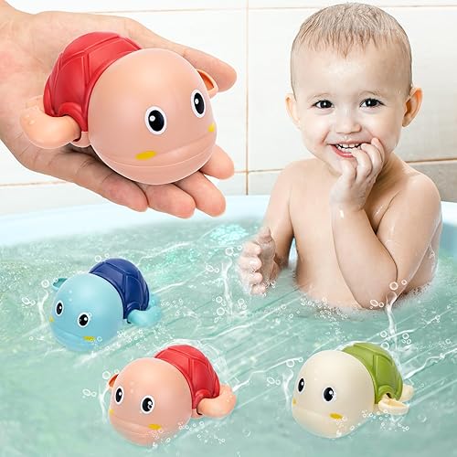 PADONISE Paquete de 3 juguetes de baño para bebés, juguetes de baño de agua de tortuga para niños pequeños de 1 a 3 años, juguetes flotantes para