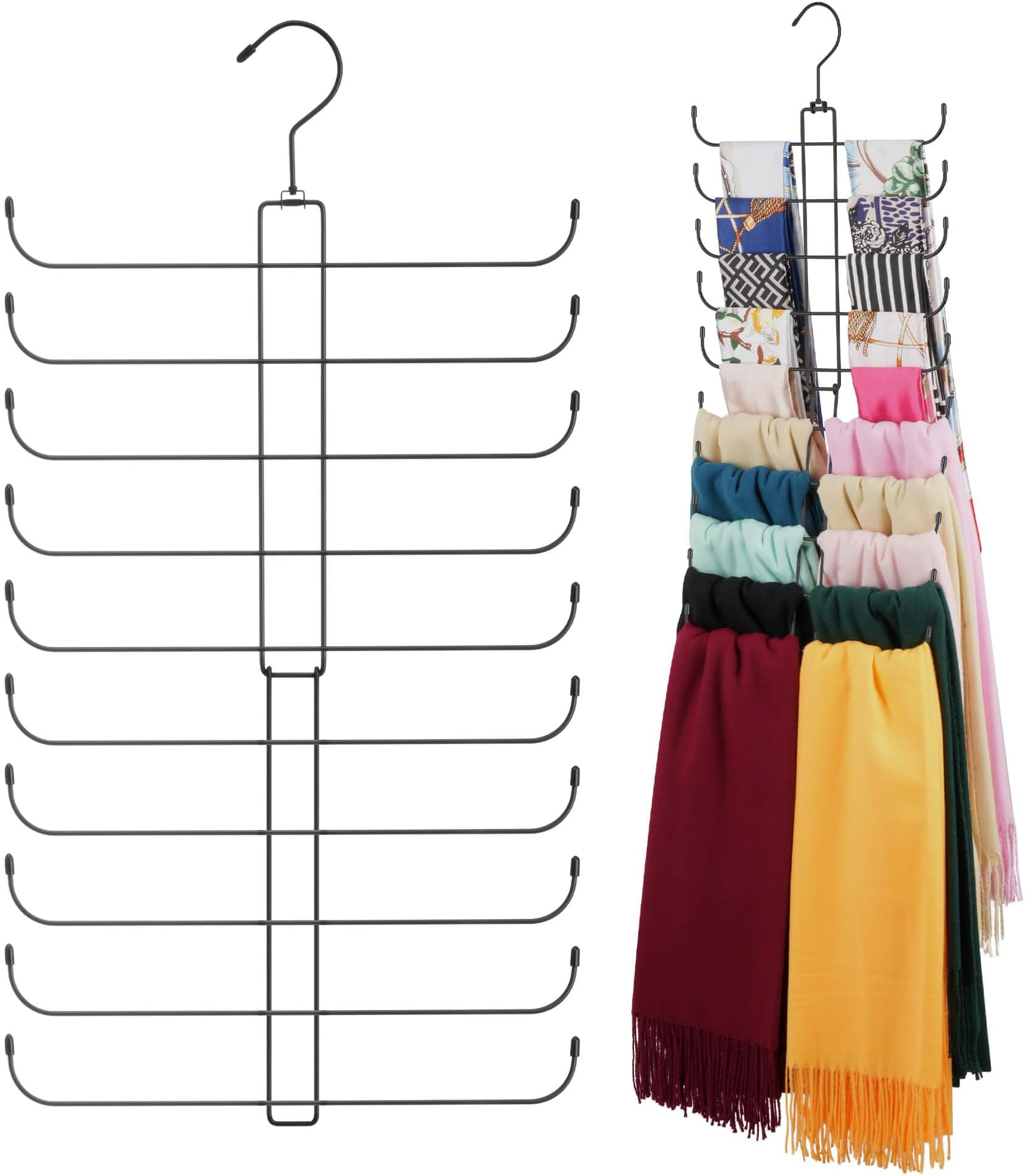 ZEDODIER Scarf Organizer Scarf Hanger for Closet, 2 Pack Rotatable Sturdy Hijab Holder Holds 40 Scarves, Space Saving Closet Organizers and Storage, Black